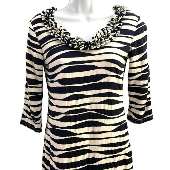 Sara Campbell Women's Black White Zebra Printed Dress Size XS Knit Ruffle Collar - Picture 2 of 6